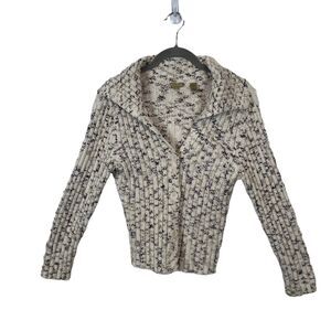 Caslon Cardigan Women's Small Chunky Knit Fitted Button V Neck Flecked Sweater